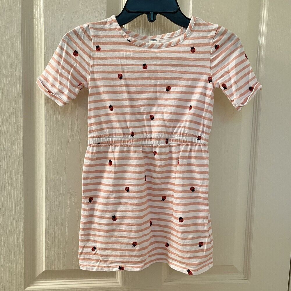 Old Navy Pink Striped Ladybug Dress Cotton Girls Size 5T